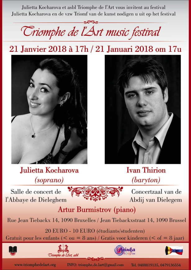 Affiche. Bruxelles. Concert d’opéra du célèbre baryton belge Ivan Thirion et de la soprano Julietta Kocharova. 2018-01-21